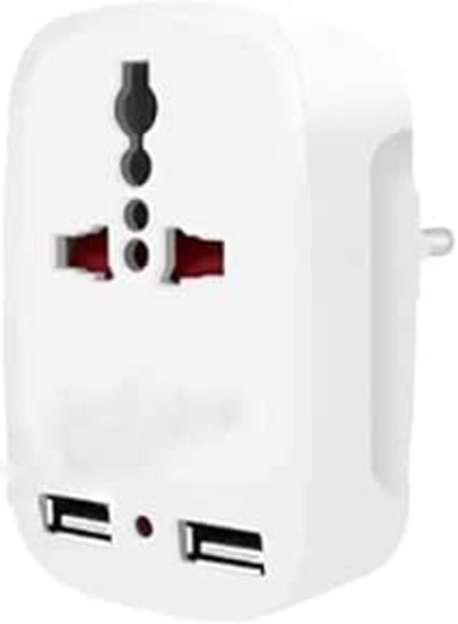 QUEST Multi-Socket Plug Converter with Dual Fast Charging, Compact & Lightweight Power Adapter for Home, Office & Workspaces, Easy Plug & Play, White – 1 Piece